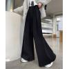 imagechouyatou Womens Winter Wool Wide Leg Palazzo Pants High Waisted Wool Blend Baggy Trousers CulottesBlack