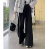 imagechouyatou Womens Winter Wool Wide Leg Palazzo Pants High Waisted Wool Blend Baggy Trousers CulottesBlack