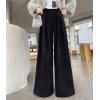 imagechouyatou Womens Winter Wool Wide Leg Palazzo Pants High Waisted Wool Blend Baggy Trousers CulottesBlack