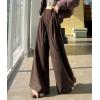 imagechouyatou Womens Winter Wool Wide Leg Palazzo Pants High Waisted Wool Blend Baggy Trousers CulottesCoffee