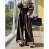 imagechouyatou Womens Winter Wool Wide Leg Palazzo Pants High Waisted Wool Blend Baggy Trousers CulottesCoffee