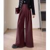 imagechouyatou Womens Winter Wool Wide Leg Palazzo Pants High Waisted Wool Blend Baggy Trousers CulottesDark Red