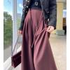 imagechouyatou Womens Winter Wool Wide Leg Palazzo Pants High Waisted Wool Blend Baggy Trousers CulottesDark Red