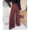 imagechouyatou Womens Winter Wool Wide Leg Palazzo Pants High Waisted Wool Blend Baggy Trousers CulottesDark Red