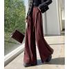 imagechouyatou Womens Winter Wool Wide Leg Palazzo Pants High Waisted Wool Blend Baggy Trousers CulottesDark Red