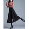 imagechouyatou Womens Wool Blend Culottes Capri Cropped Pants Pleated High Waist Wide Leg Palazzo TrousersBlack