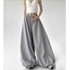 imagechouyatou Womens Y2k Baggy Parachute Pants Wide Leg Bubble Hem Pants Puffy Balloon CulottesGray