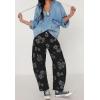 imagechouyatou Womens Y2k Baggy Wide Leg Denim Pants Boho Floral Printed Boyfriend Barrel Jeans with PocketsFlower Black