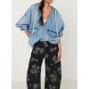 imagechouyatou Womens Y2k Baggy Wide Leg Denim Pants Boho Floral Printed Boyfriend Barrel Jeans with PocketsFlower Black