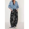imagechouyatou Womens Y2k Baggy Wide Leg Denim Pants Boho Floral Printed Boyfriend Barrel Jeans with PocketsFlower Black