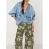 imagechouyatou Womens Y2k Baggy Wide Leg Denim Pants Boho Floral Printed Boyfriend Barrel Jeans with PocketsGreen