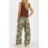 imagechouyatou Womens Y2k Baggy Wide Leg Denim Pants Boho Floral Printed Boyfriend Barrel Jeans with PocketsGreen