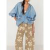 imagechouyatou Womens Y2k Baggy Wide Leg Denim Pants Boho Floral Printed Boyfriend Barrel Jeans with PocketsKhaki