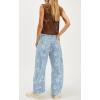 imagechouyatou Womens Y2k Baggy Wide Leg Denim Pants Boho Floral Printed Boyfriend Barrel Jeans with PocketsLight Blue