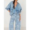 imagechouyatou Womens Y2k Baggy Wide Leg Denim Pants Boho Floral Printed Boyfriend Barrel Jeans with PocketsLight Blue