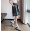 imagechouyatou Womens Y2k Star Patchwork Denim Shorts High Elastic Waist Wide Leg Bermuda Jean Shorts with PocketsBlack