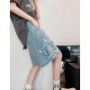 imagechouyatou Womens Y2k Star Patchwork Denim Shorts High Elastic Waist Wide Leg Bermuda Jean Shorts with PocketsBlue