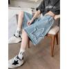 imagechouyatou Womens Y2k Star Patchwork Denim Shorts High Elastic Waist Wide Leg Bermuda Jean Shorts with PocketsBlue