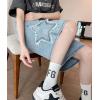 imagechouyatou Womens Y2k Star Patchwork Denim Shorts High Elastic Waist Wide Leg Bermuda Jean Shorts with PocketsBlue