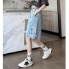 imagechouyatou Womens Y2k Star Patchwork Denim Shorts High Elastic Waist Wide Leg Bermuda Jean Shorts with PocketsBlue