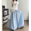 imagechouyatou Womens Y2k Wide Leg Bubble Pants Puffy Balloon Culottes Drawstring Baggy Palazzo Pants with PocketsLight Blue