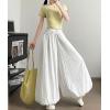 imagechouyatou Womens Y2k Wide Leg Bubble Pants Puffy Balloon Culottes Drawstring Baggy Palazzo Pants with PocketsWhite