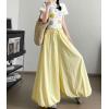 imagechouyatou Womens Y2k Wide Leg Bubble Pants Puffy Balloon Culottes Drawstring Baggy Palazzo Pants with PocketsYellow