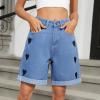 imagechouyatou Womens Y2k Wide Leg Denim Shorts Heart Pattern High Waisted Jean Shorts with PocketsBlue