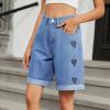 imagechouyatou Womens Y2k Wide Leg Denim Shorts Heart Pattern High Waisted Jean Shorts with PocketsBlue