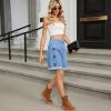 imagechouyatou Womens Y2k Wide Leg Denim Shorts Heart Pattern High Waisted Jean Shorts with PocketsBlue