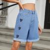 imagechouyatou Womens Y2k Wide Leg Denim Shorts Heart Pattern High Waisted Jean Shorts with PocketsBlue