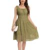 imageWomens 2025 Summer Short Dress Square Neck Hollow Out Lace Casual Beach DressesOlive Green