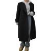 imagechouyatou Women Double Breasted Wool Coat Lapel Collar Long Peacoat Business Casual Trench Coat with BeltBlack