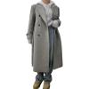 imagechouyatou Women Double Breasted Wool Coat Lapel Collar Long Peacoat Business Casual Trench Coat with BeltGrey