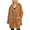 imagechouyatou Women Fall Notch Lapel Faux Suede Leather Trench Coat Overcoat Business Casual Midi Long Pea CoatBrown