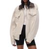 imagechouyatou Women Fall Western Faux Leather Suede Bomber Jacket Casual Motorcycle Jacket Zip Up Barn JacketOffwhite
