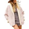 imagechouyatou Women Shawl Collar Sherpa Lined Faux Suede Leather Jacket Motorcycyle Dressy Casual Winter CoatPink