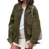 imagechouyatou Women Vintage Faux Suede Jacket Zip Up Bomber Jacket Lapel Collar Cropped Biker Moto Jacket CoatGreen