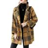 imagechouyatou Women Winter Notch Lapel Wool Blazer Trench Coat Plaid Double Breasted Business Causal PeacoatYellow