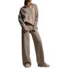 imagechouyatou Womens 2 Piece Lounge Sets Polo Collared Sweater Full Length Pant Two Piece Sweater Pant OutfitsKhaki