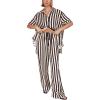 imagechouyatou Womens 2 Piece Lounge Sets Striped Shirt Pant Two Piece Outfits Loose Fit Comfy LoungewearBlack
