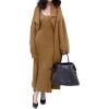 imagechouyatou Womens 2 Piece Outfits Open Front Maxi Cardigan Sweater and Cable Knit Bodycon Long Tank Dress SetsKhaki