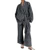 imagechouyatou Womens 2 Piece Striped Lounge Set Oversized Shirt and Wide Leg Cropped Pant Matching SetsBlack