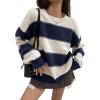 imagechouyatou Womens 2025 Contrast Striped Sweaters Y2k Vintage Pullover Sweater Slouchy Knit Jumper TopsNavy Blue