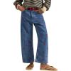 imagechouyatou Womens 2025 Crab Print Baggy Wide Leg Jeans Boyfriend Y2K Casual Floral Denim Ankle PantsBlue
