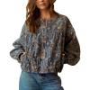 imagechouyatou Womens 2025 Fall Boyfriend Floral Denim Jacket Spring Y2K Casual Oversized Jean Bomber JacketDark Floral