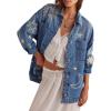imagechouyatou Womens 2025 Fall Embroidery Denim Jacket Vintage Boyfriend Casual Oversized Jean JacketBlue