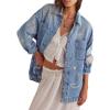 imagechouyatou Womens 2025 Fall Embroidery Denim Jacket Vintage Boyfriend Casual Oversized Jean JacketLight Blue