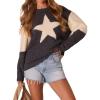 imagechouyatou Womens 2025 Fall Trendy Star Sweater Casual Loose Chunky Knit Pullover Jumper TopsDark Grey