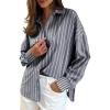 imagechouyatou Womens 2025 Striped ButtonDown Shirt Loose Business Casual Cotton Dress Shirt Blouse TopGrey